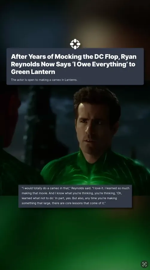 Featured image for Ryan Reynolds Would Love To Do A Cameo in DC Studios' Lanterns